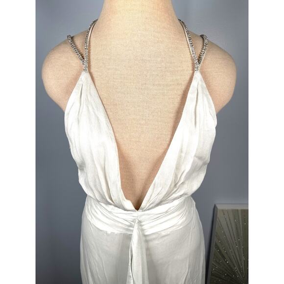 Dundas Harlow Crystal Embellished Ruched Draped White Maxi Dress Size S - Picture 7 of 11